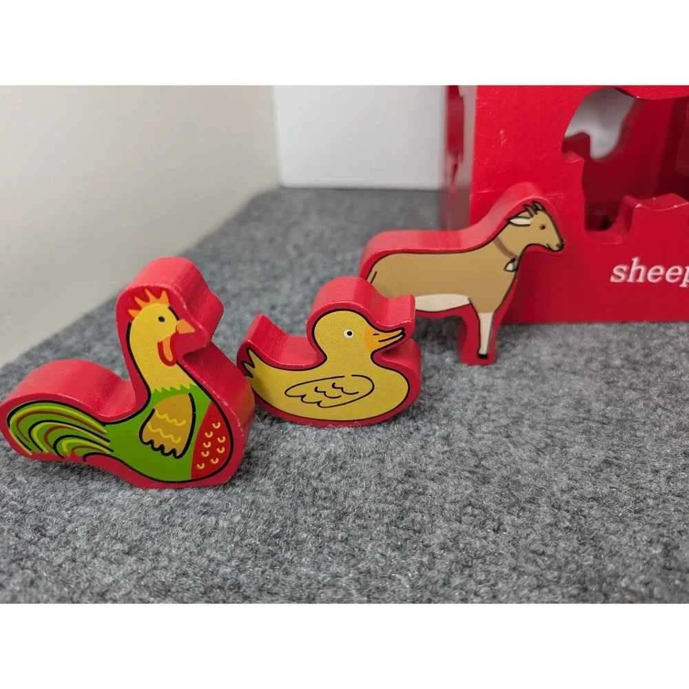 Jack Rabbit Creations Wooden Cube Animal Sorter Duck Sheep Cow‎ Pig Rooster Goat
